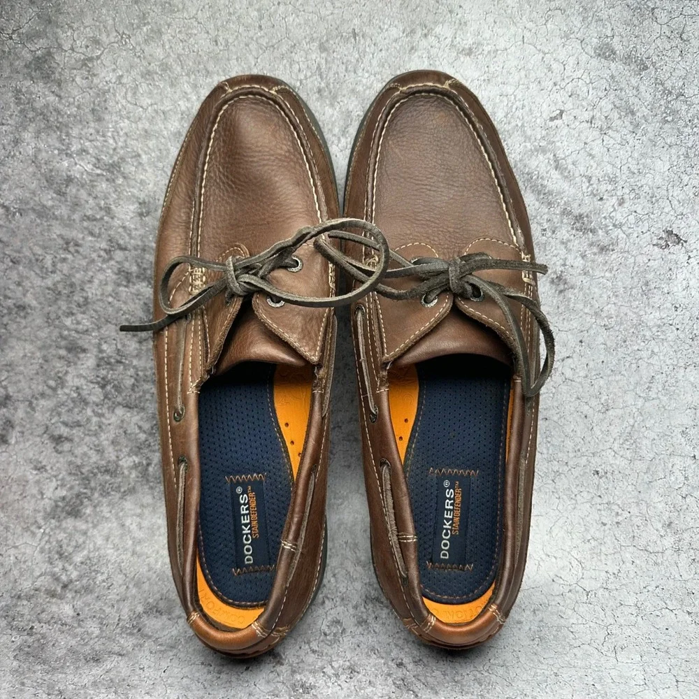 Dockers Boat Shoes Mens 13 Brown Stain Defender Leather Casual Loafers Moc Toe